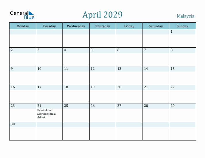 April 2029 Calendar with Holidays