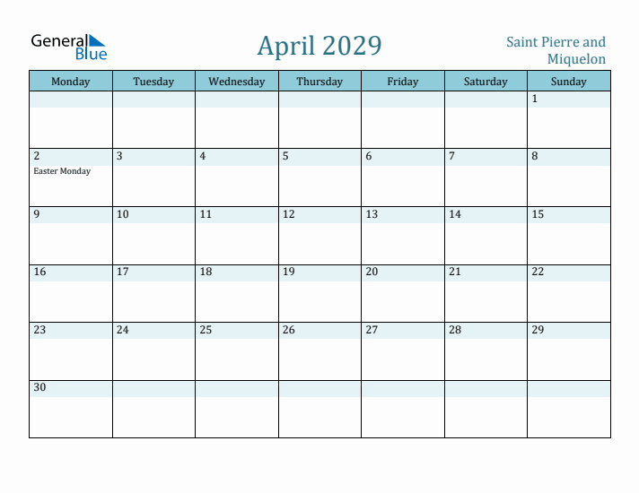 April 2029 Calendar with Holidays