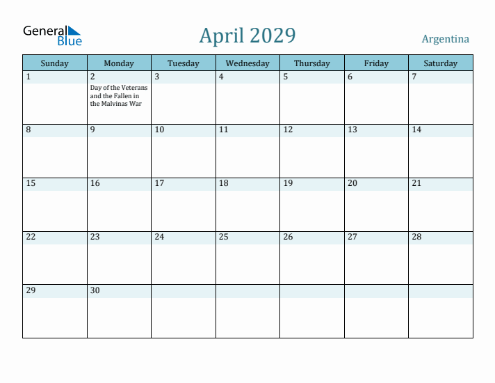 April 2029 Calendar with Holidays