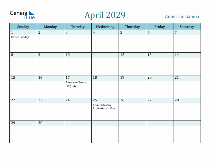 April 2029 Calendar with Holidays