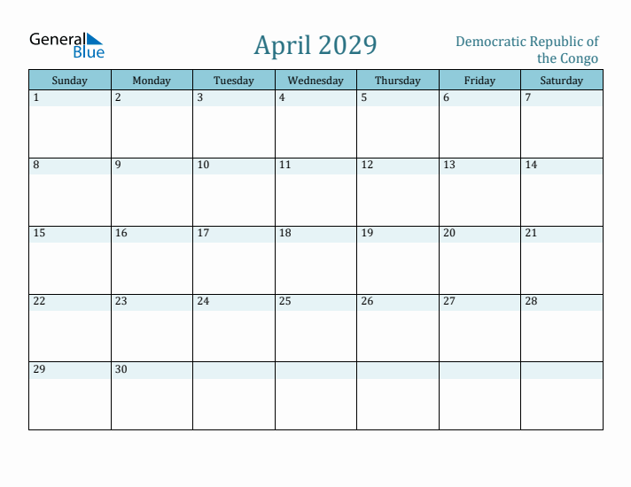 April 2029 Calendar with Holidays