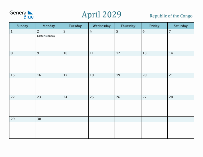 April 2029 Calendar with Holidays