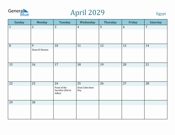 April 2029 Calendar with Holidays