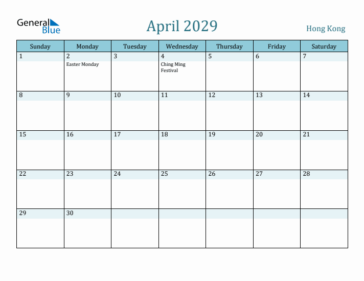 April 2029 Calendar with Holidays