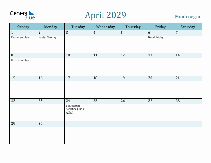 April 2029 Calendar with Holidays
