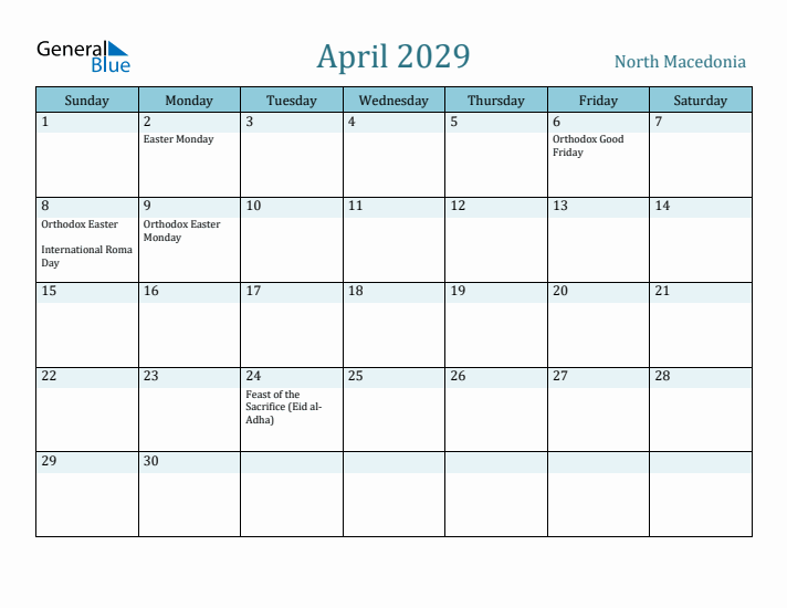 April 2029 Calendar with Holidays