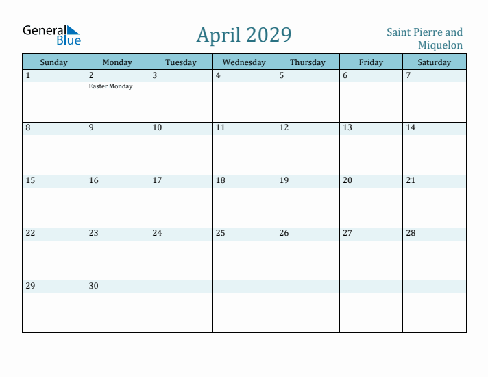 April 2029 Calendar with Holidays