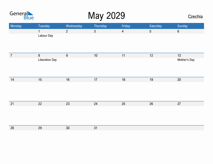Fillable May 2029 Calendar