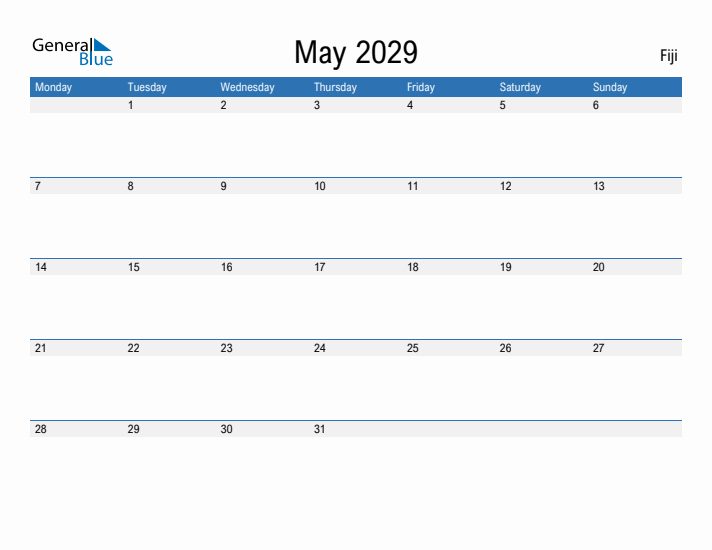 Fillable May 2029 Calendar