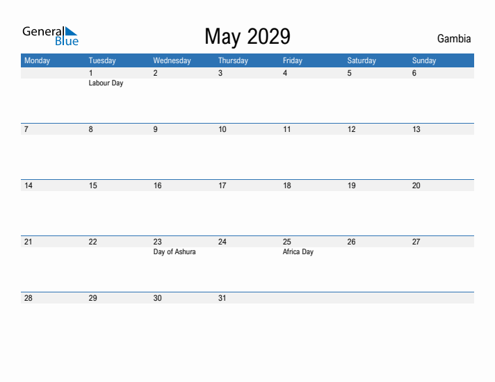 Fillable May 2029 Calendar