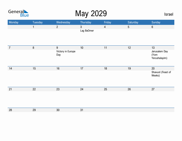 Fillable May 2029 Calendar