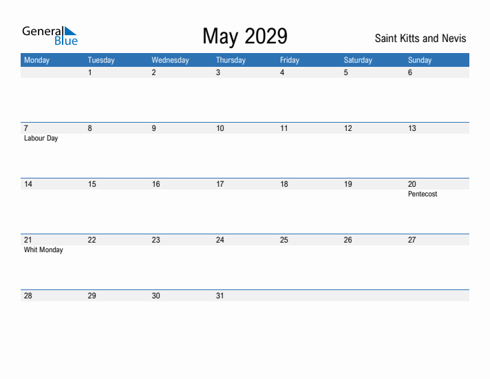 Fillable May 2029 Calendar
