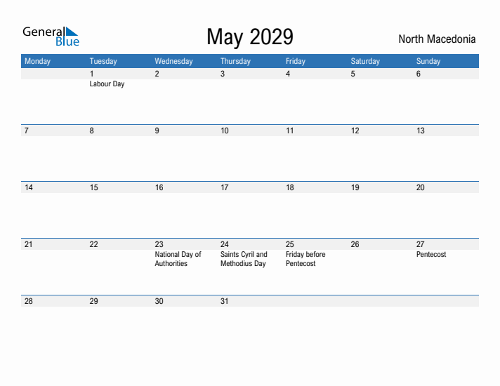 Fillable May 2029 Calendar