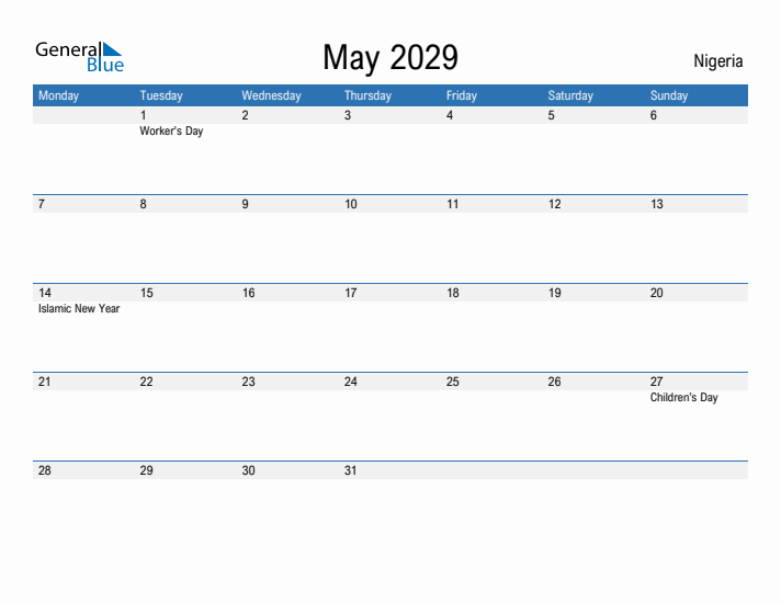 Fillable May 2029 Calendar