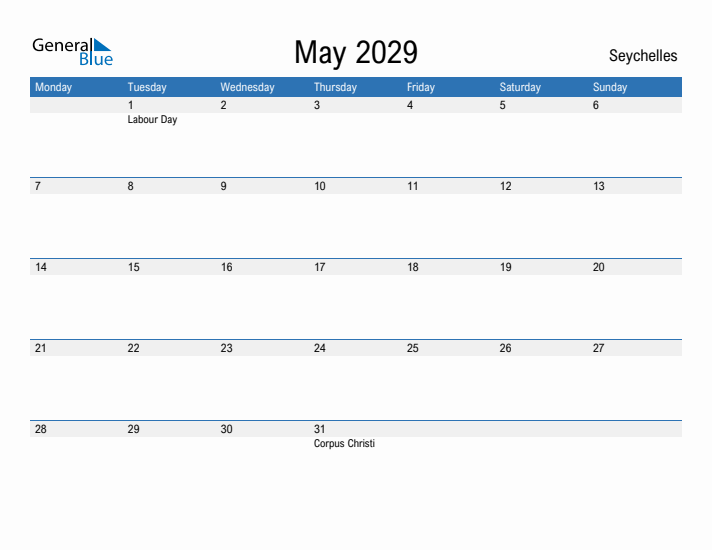 Fillable May 2029 Calendar