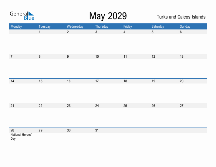 Fillable May 2029 Calendar