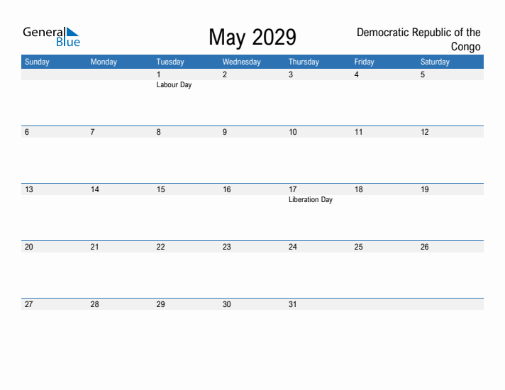 Fillable May 2029 Calendar