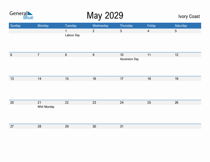 Fillable May 2029 Calendar