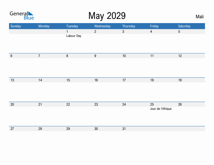 Fillable May 2029 Calendar