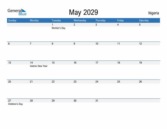 Fillable May 2029 Calendar