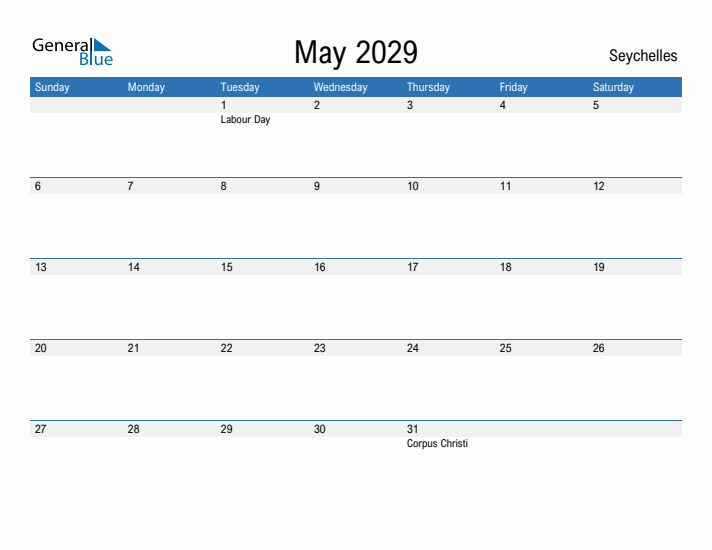 Fillable May 2029 Calendar