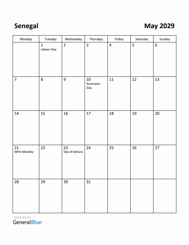 May 2029 Calendar with Senegal Holidays