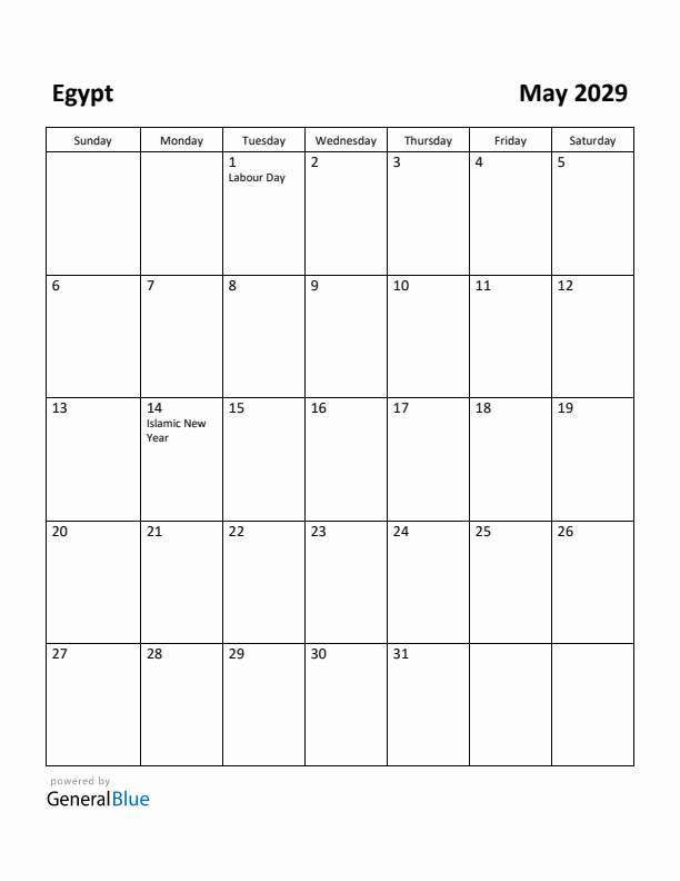 May 2029 Calendar with Egypt Holidays