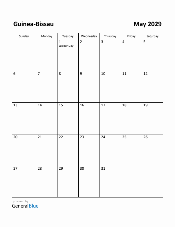 May 2029 Calendar with Guinea-Bissau Holidays