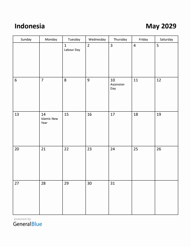 May 2029 Calendar with Indonesia Holidays