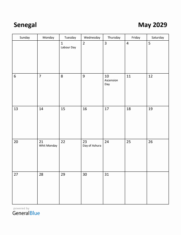 May 2029 Calendar with Senegal Holidays
