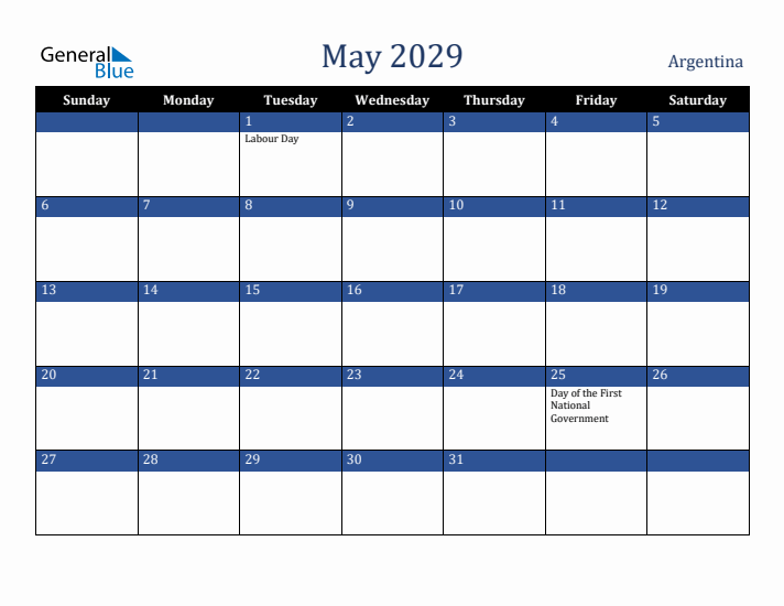 May 2029 Argentina Calendar (Sunday Start)
