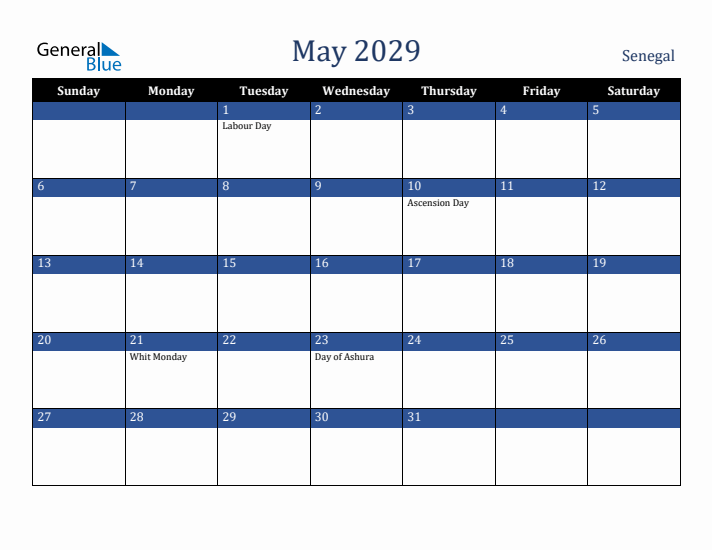 May 2029 Senegal Calendar (Sunday Start)