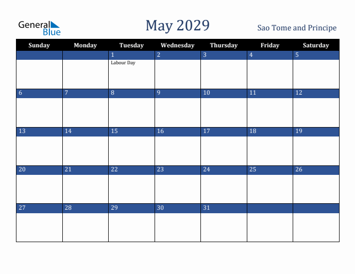 May 2029 Sao Tome and Principe Calendar (Sunday Start)