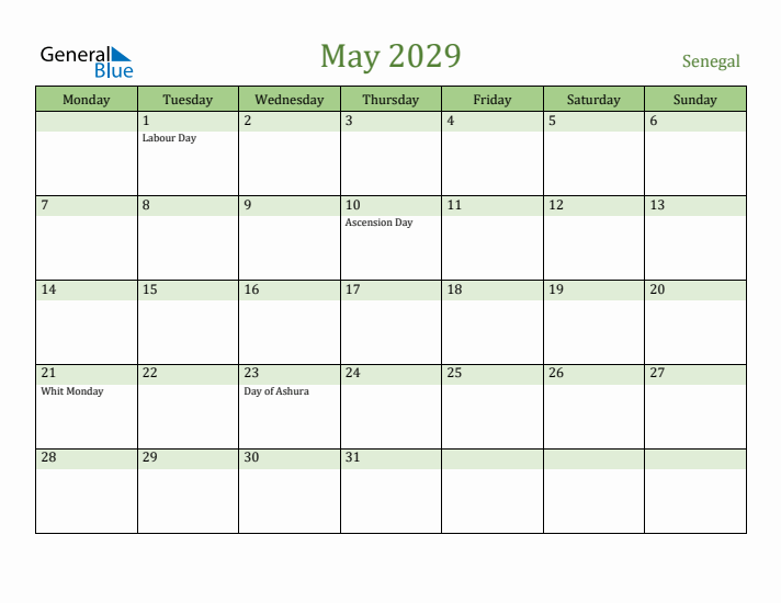 May 2029 Calendar with Senegal Holidays