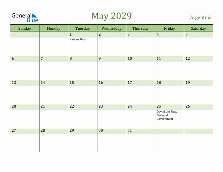 May 2029 Calendar with Argentina Holidays