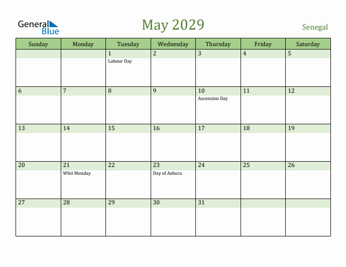 May 2029 Calendar with Senegal Holidays