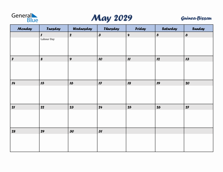 May 2029 Calendar with Holidays in Guinea-Bissau