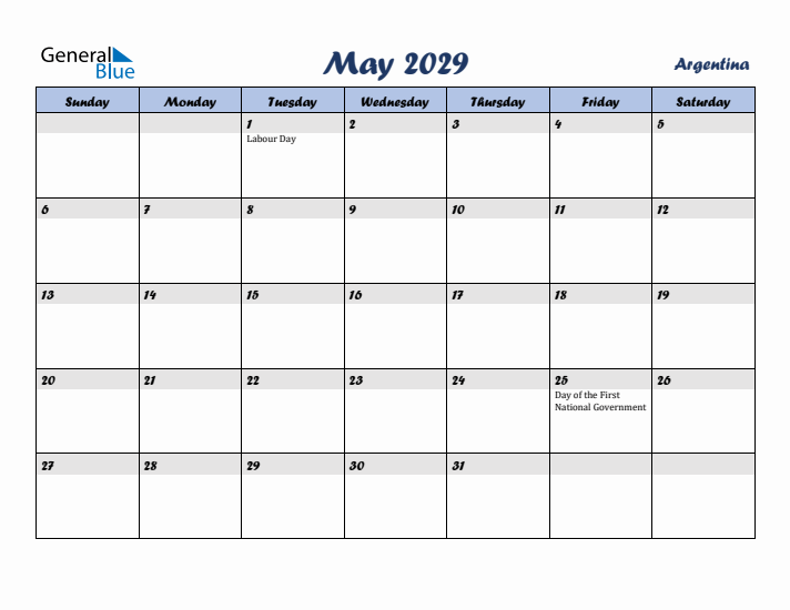 May 2029 Calendar with Holidays in Argentina