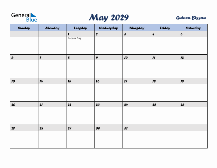 May 2029 Calendar with Holidays in Guinea-Bissau