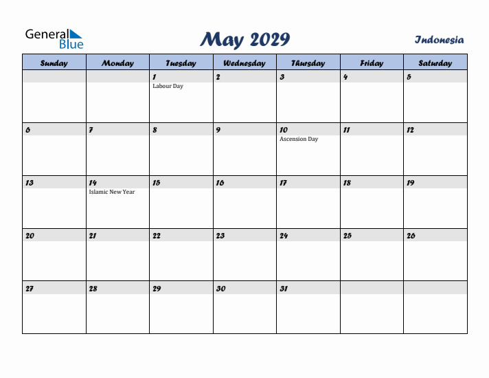 May 2029 Calendar with Holidays in Indonesia