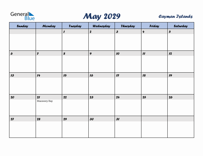 May 2029 Calendar with Holidays in Cayman Islands