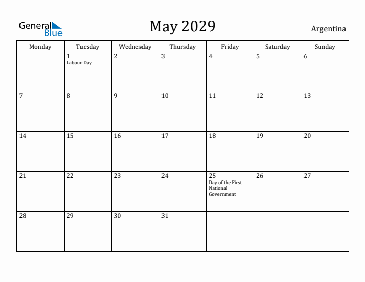 May 2029 Calendar Argentina