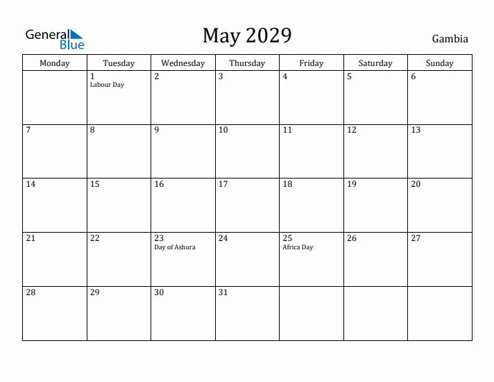 May 2029 Calendar Gambia