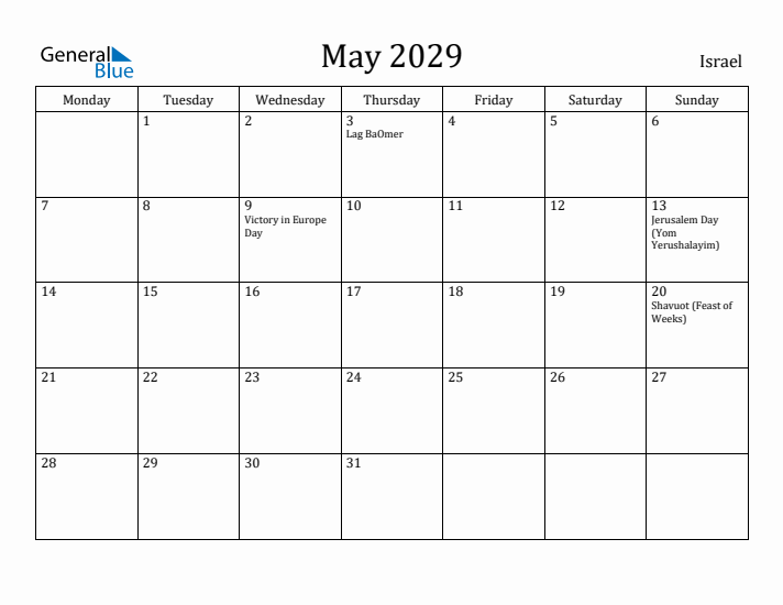 May 2029 Calendar Israel