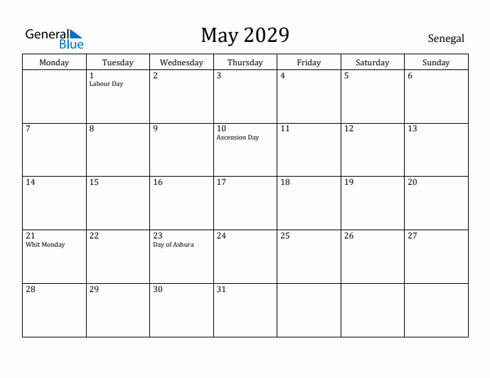 May 2029 Calendar Senegal