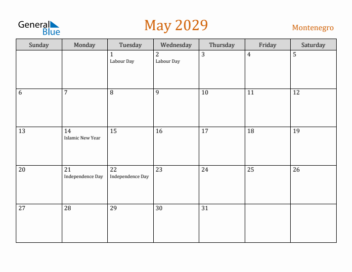 May 2029 Holiday Calendar with Sunday Start