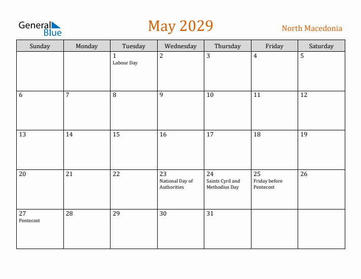 May 2029 Holiday Calendar with Sunday Start