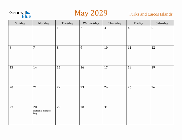 May 2029 Holiday Calendar with Sunday Start