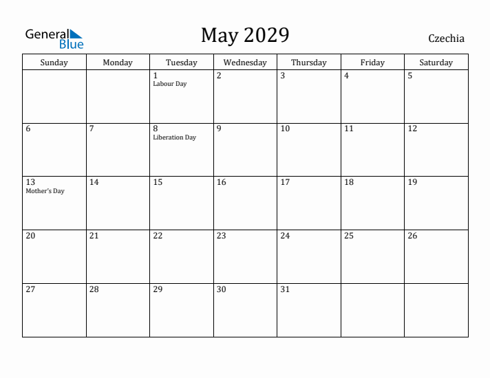 May 2029 Calendar Czechia