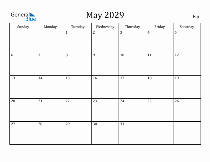 May 2029 Calendar Fiji